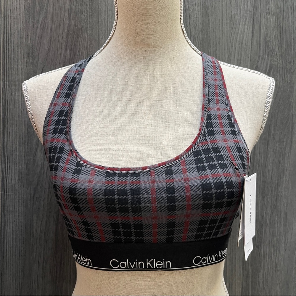 NWT Calvin Klein Plaid Cotton Bralette, size Medium